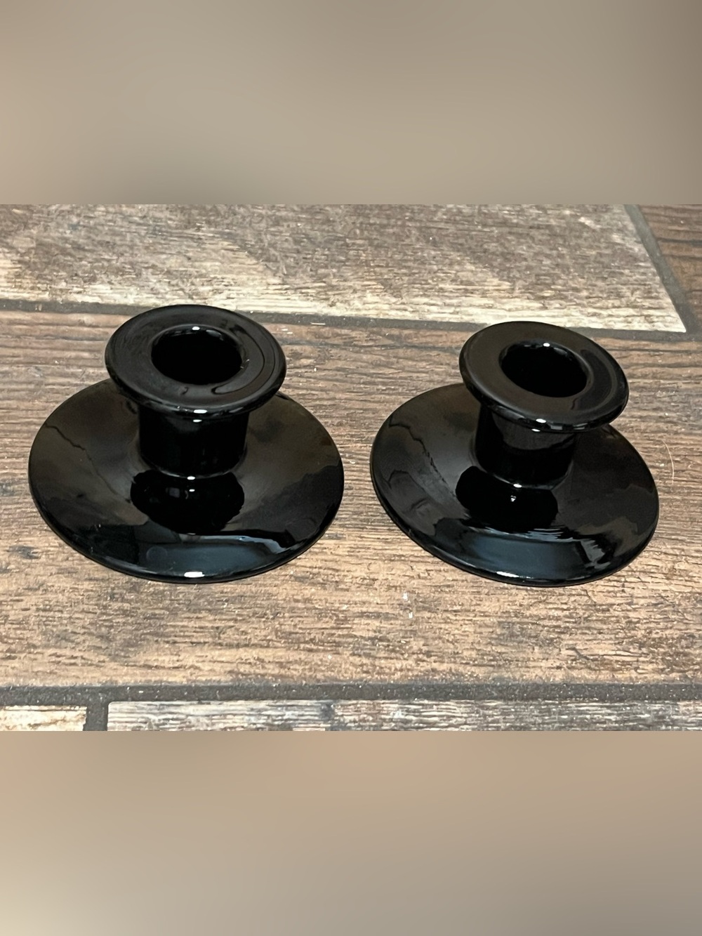 Black Glass Pair of Taper Candle Holders - Home Accents